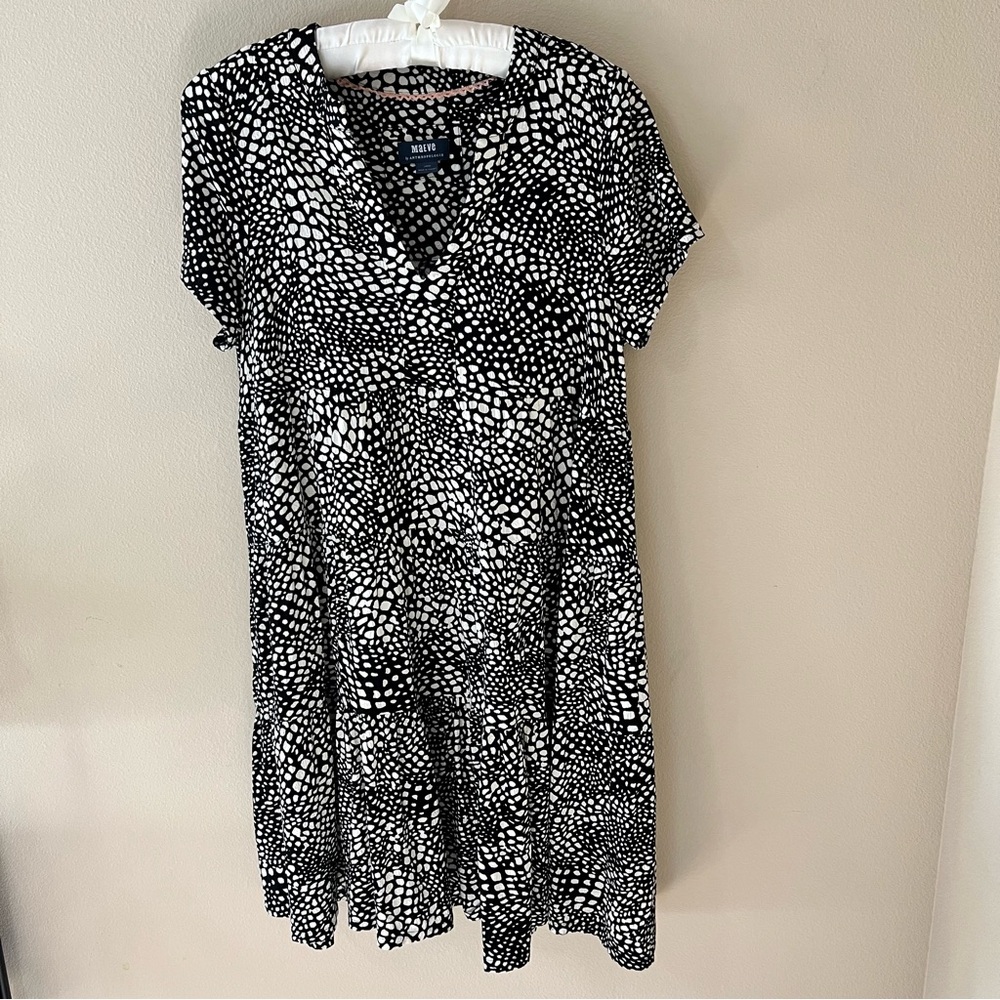 Maeve Anthropologie Sacha Tiered Dress Womens Large Black Ivory Swing Babydoll
